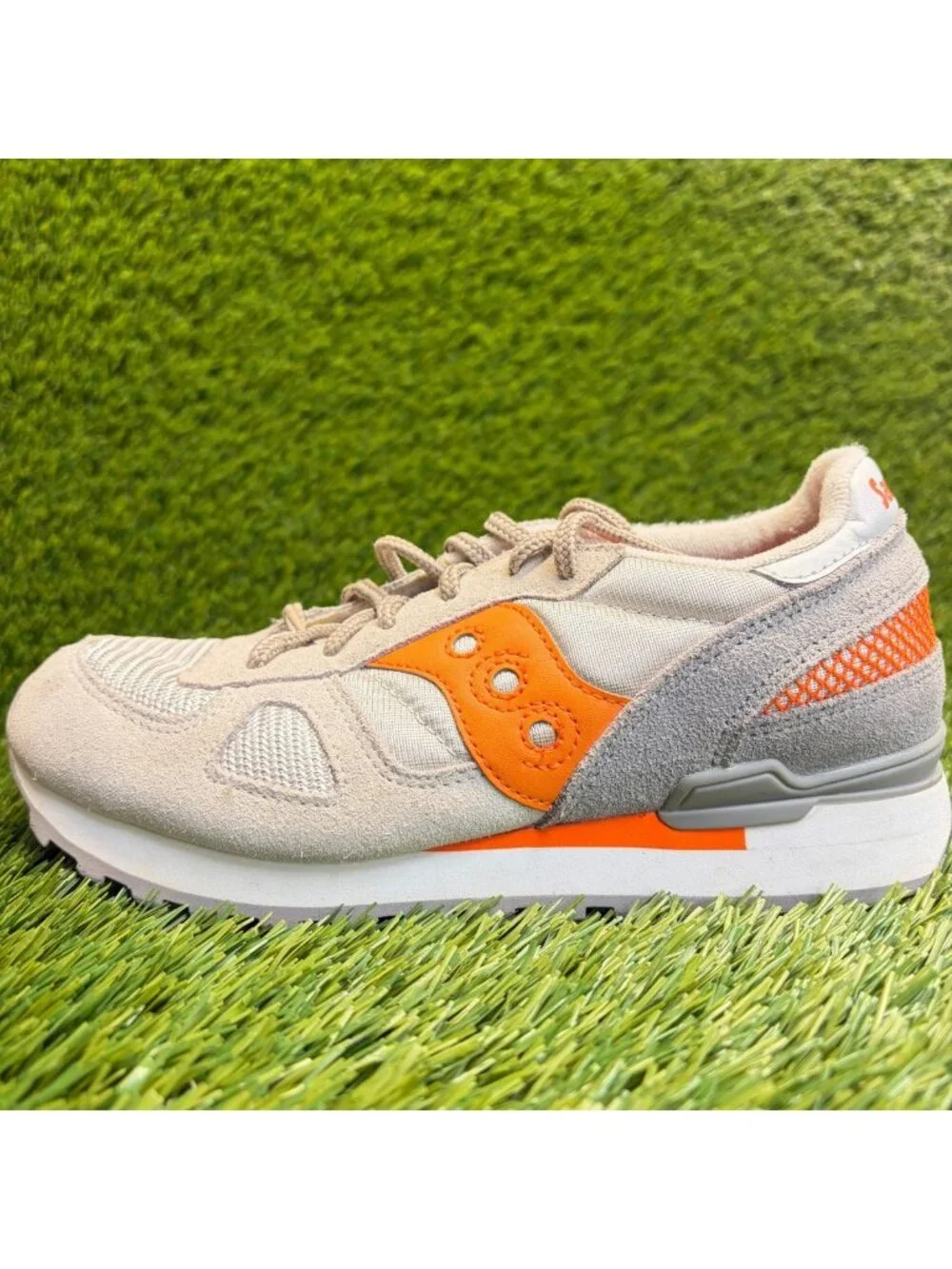 Saucony Shadow Original Boys Size 3.5Y Light Gray Orange Athletic Shoes Sneakers